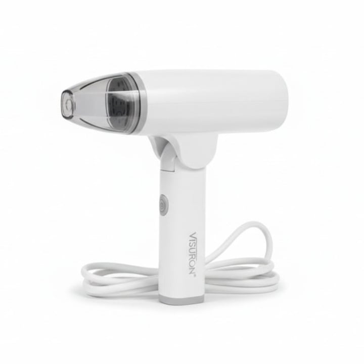 Fier De Calcat Portabil Cu Abur 1500W, Rezervor De Apa De 100ml, Incalzire Rapida In 30 Secunde, Jet Peternic De Abur, Pliabil, 220V, Panou Din Otel Inoxidabil, Alb