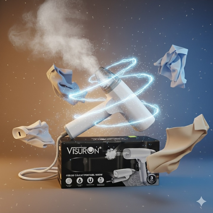 Fier De Calcat Portabil Cu Abur 1500W, Rezervor De Apa De 100ml, Incalzire Rapida In 30 Secunde, Jet Peternic De Abur, Pliabil, 220V, Panou Din Otel Inoxidabil, Alb