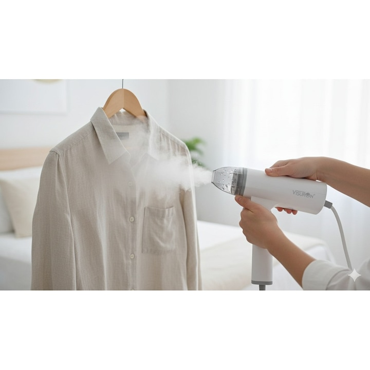 Fier De Calcat Portabil Cu Abur 1500W, Rezervor De Apa De 100ml, Incalzire Rapida In 30 Secunde, Jet Peternic De Abur, Pliabil, 220V, Panou Din Otel Inoxidabil, Alb