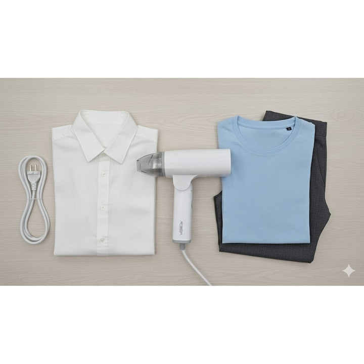 Fier De Calcat Portabil Cu Abur 1500W, Rezervor De Apa De 100ml, Incalzire Rapida In 30 Secunde, Jet Peternic De Abur, Pliabil, 220V, Panou Din Otel Inoxidabil, Alb