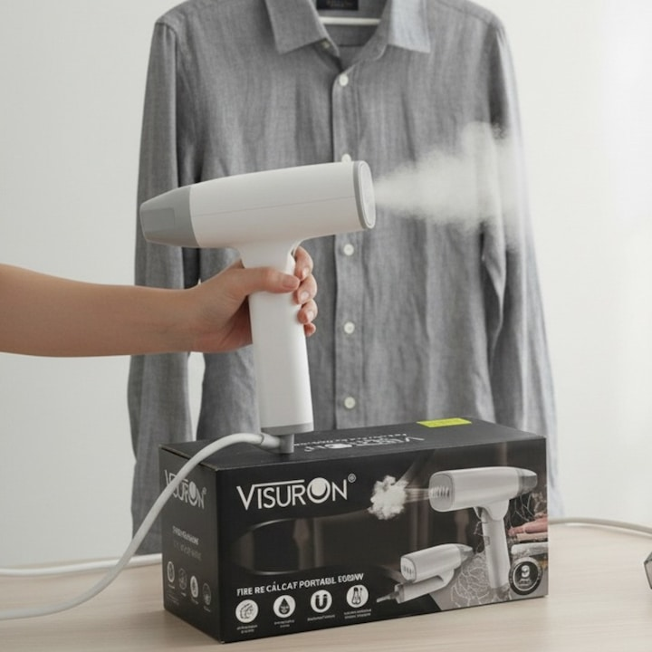 Fier De Calcat Portabil Cu Abur 1500W, Rezervor De Apa De 100ml, Incalzire Rapida In 30 Secunde, Jet Peternic De Abur, Pliabil, 220V, Panou Din Otel Inoxidabil, Alb