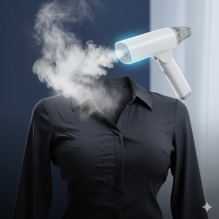 Fier De Calcat Portabil Cu Abur 1500W, Rezervor De Apa De 100ml, Incalzire Rapida In 30 Secunde, Jet Peternic De Abur, Pliabil, 220V, Panou Din Otel Inoxidabil, Alb