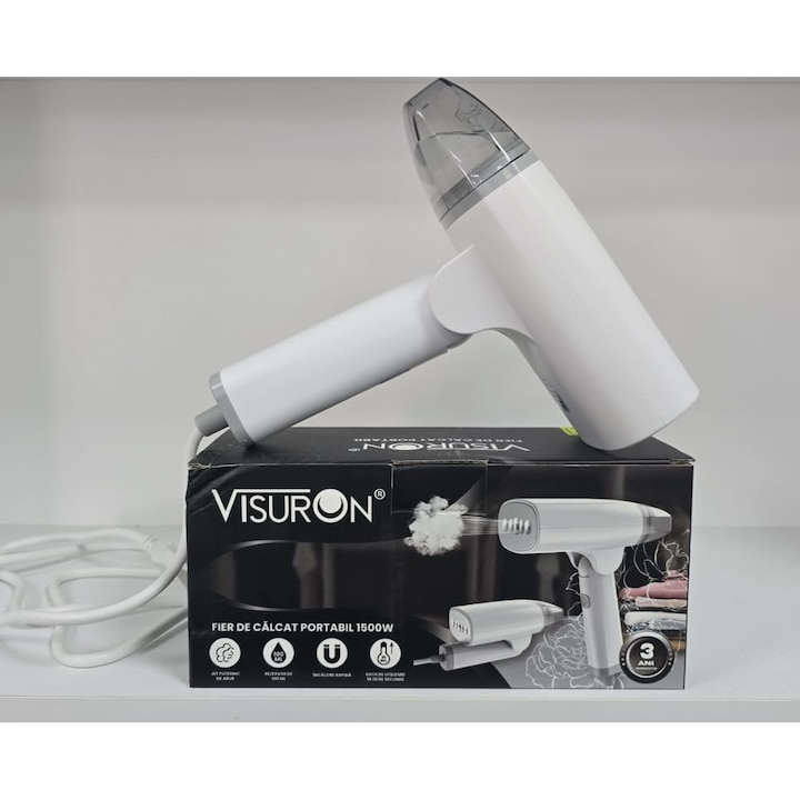Fier De Calcat Portabil Cu Abur 1500W, Rezervor De Apa De 100ml, Incalzire Rapida In 30 Secunde, Jet Peternic De Abur, Pliabil, 220V, Panou Din Otel Inoxidabil, Alb