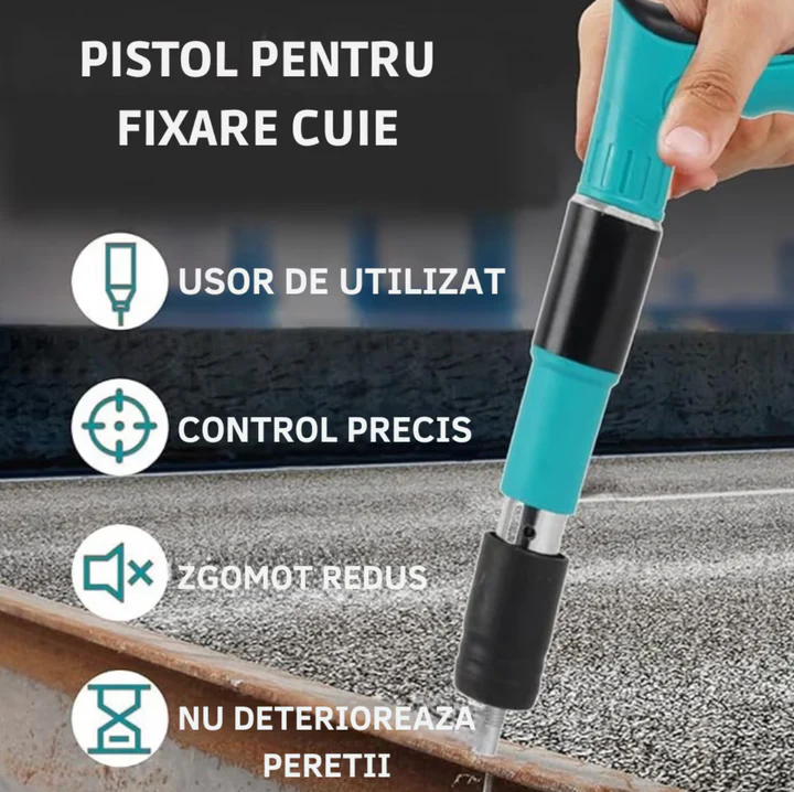 Kit Pistol Pneumatic pentru Cuie + 200 cuie CADOU – Fixare rapidă pe perete, lungime 30 cm, cu accesoriile incluse