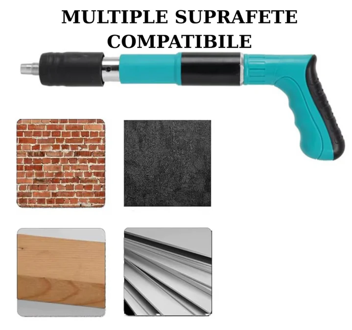Kit Pistol Pneumatic pentru Cuie + 200 cuie CADOU – Fixare rapidă pe perete, lungime 30 cm, cu accesoriile incluse
