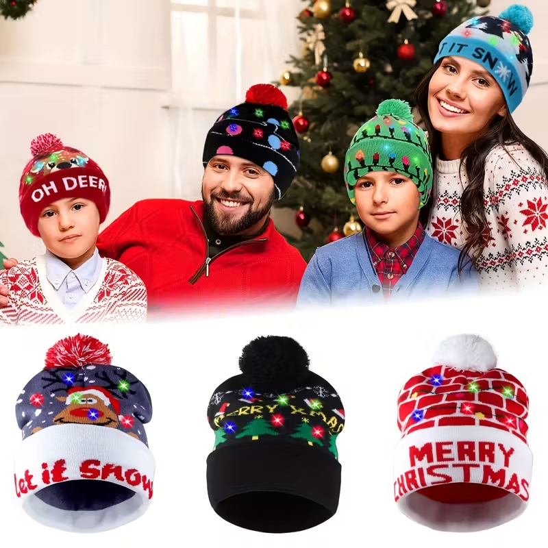 Set 3 caciuli de craciun cu lumini (diferite modele) + cadou surpriza