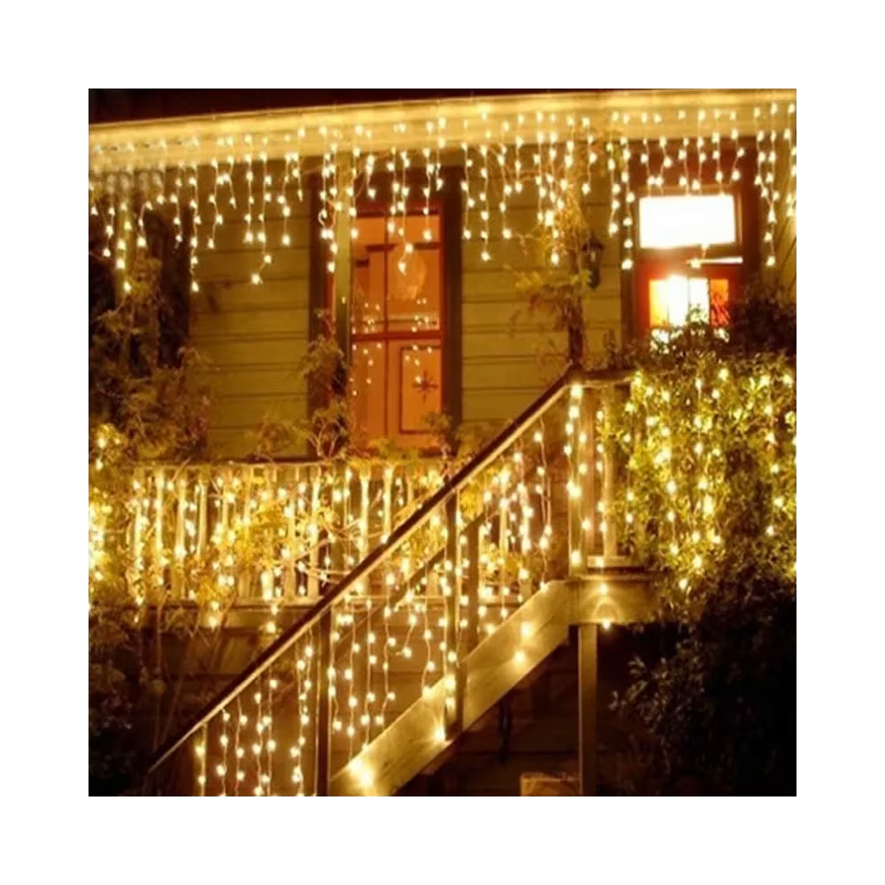 Pachet de 2 instalatii de 12m, interconectabile, 600 LED-uri tip turturi, franjuri, Craciun, diverse culori, lungime 24m