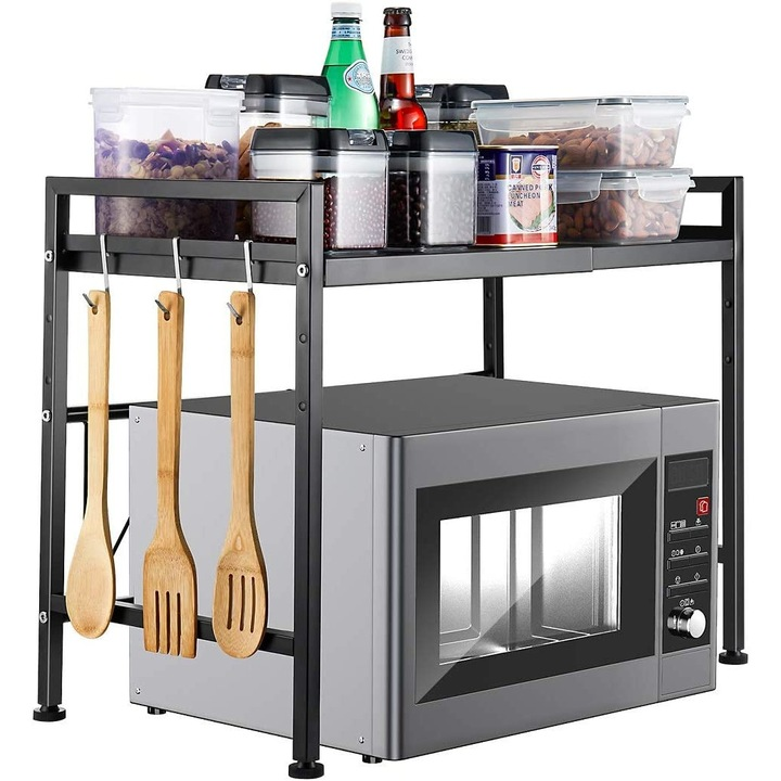 Raft metalic cuptor cu microunde, ajustabil, negru, 44-66 x 32 x 47 cm