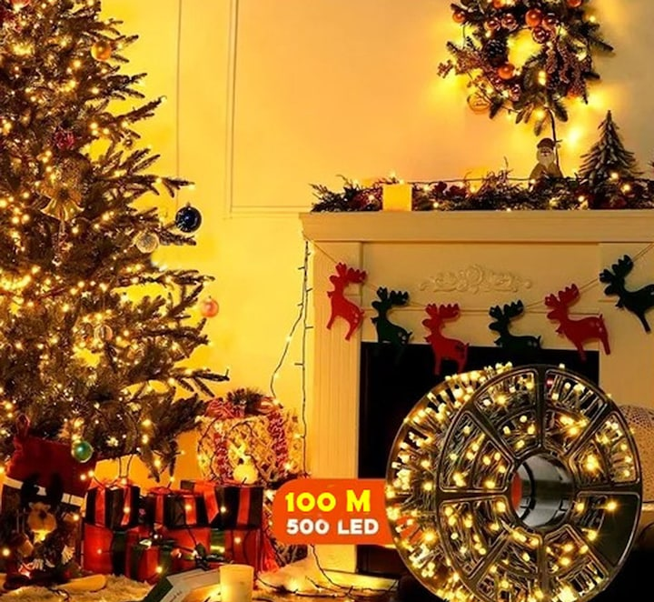 Rola instalatie de Craciun 100 metri alb cald + 2 caciuli luminite CADOU